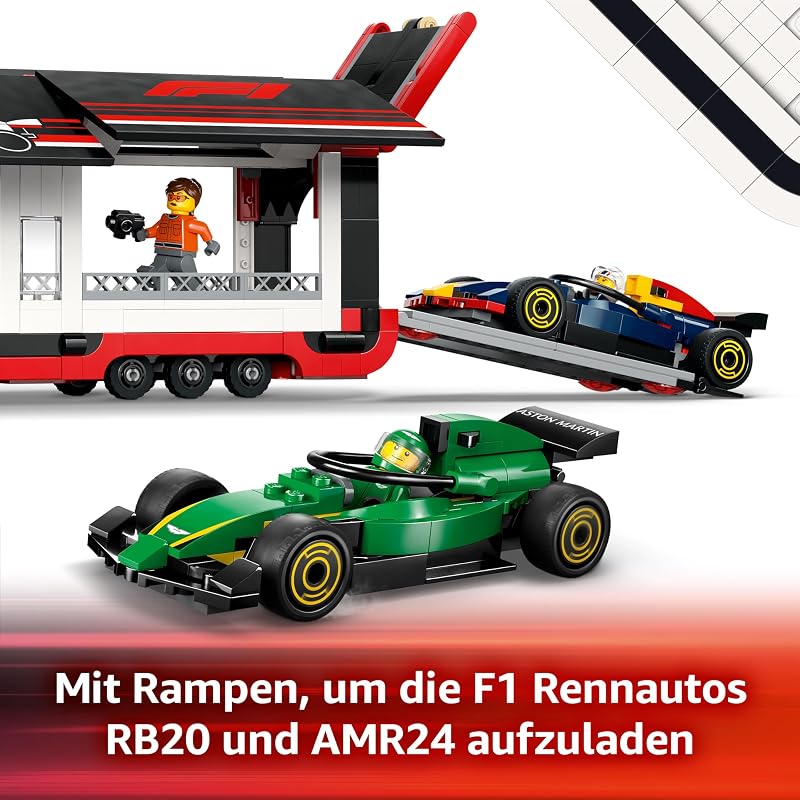 City F1 Transporter mit RB20 & AMR24 F1 Rennautos - Spielzeug Autotransporter für Red Bull & Aston Martin Formel 1 Teams - Inkl. 5 Minifiguren - Geschenk für Jungen & Mädchen ab 8 Jahren 60445 — Foto 4 von 8