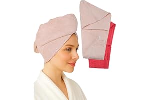 TEXTILA STORES Textila 100% Cotton Hair Wrap Towels for Women (Pack of 2, Raspberry & Pink) – Soft & Absorbent Turban Towels for Long, Curly, Frizz-Prone Hair