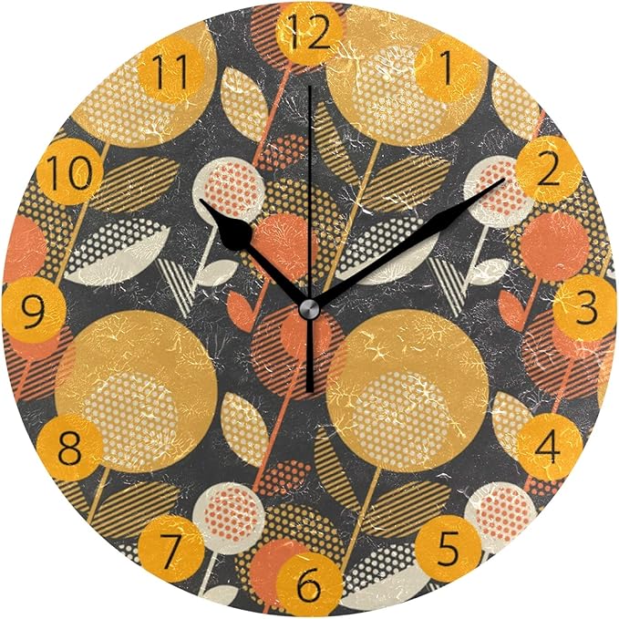 Amazon.com: JRDD Vintage Orange Yellow Flower Hanging Round Wall Clock Silent Non Ticking ...