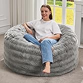 Hobestluk Bean Bag Chairs Beanbag Chair with Filler Adult Bean Bags with Fluffy Ripple Cover, Giant Bean Bag Chairs for Adults (Grey, 3FT - 36" x 36" x 22")