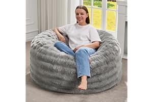 Hobestluk Bean Bag Chairs Beanbag Chair with Filler Adult Bean Bags with Fluffy Ripple Cover, Giant Bean Bag Chairs for Adults (Grey, 3FT - 36" x 36" x 22")