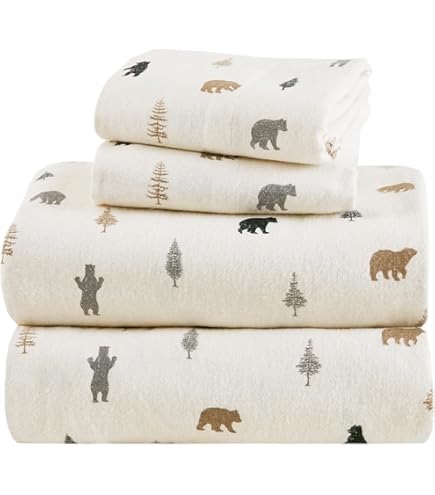 Comfort Spaces Parure De Lit 3 Pièces En Flanelle De Coton Respirante Et Chaude Avec Taies D'oreiller, Pour Lit Simple, Ours Polaire Bleu