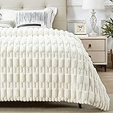 JONIYEAR Oversized Soft Fluffy Striped Faux Rabbit Fur Blanket Twin Size 60" x 70", Decorative 3D Geometric Large Warm Fuzzy Fur Blankets for Winter, Reversible Cozy Furry Blanket for Bed, Cream White