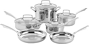 Cuisinart TPS-10 10 Piece Classic Tri-ply Stainless Steel Cookware Set, PC, Silver