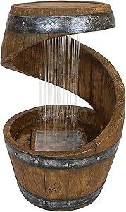 Sunnydaze Spiraling Barrel Outdoor Water Fountain - Patio & Garden Water Feature with LED Lights & Submersible Electric Pump - 25 Inch