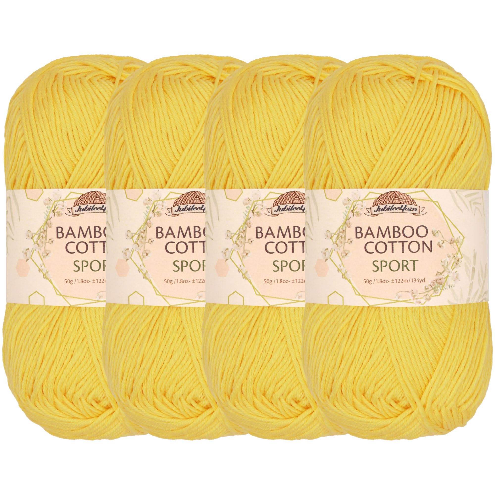 JubileeYarn Bamboo Cotton Sport 4 Ply Yarn - 50g/Skein - Yellow Brick Road - 4 Skeins