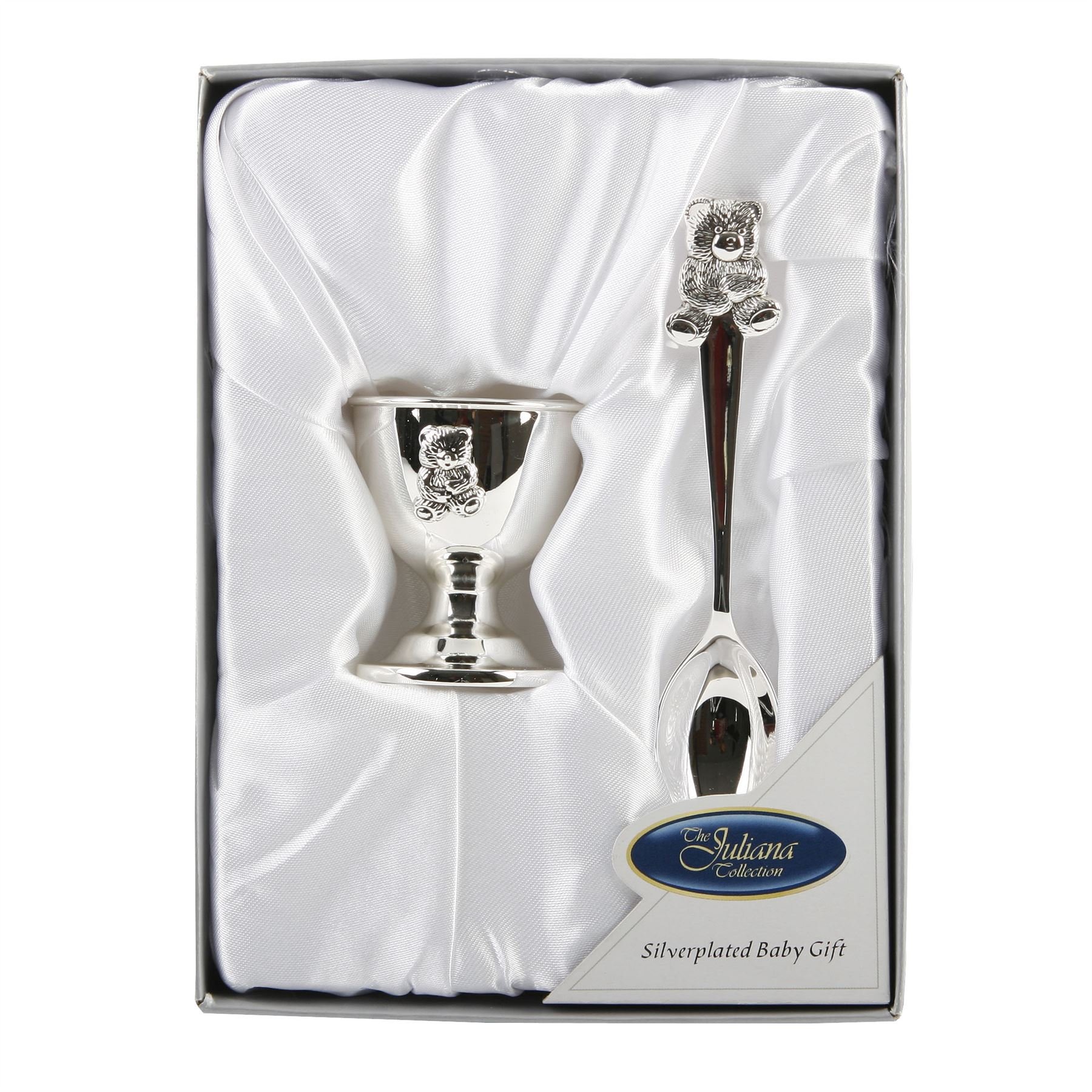Silver Plated Teddy Spoon and Egg Cup - New Baby, Christening Gift for Boy or Girl