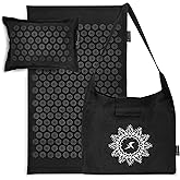 ProsourceFit Ki Acupressure Mat and Pillow Set with 100% Natural Linen for Back/Neck Pain Relief and Muscle Relaxation, Black