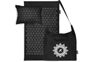 ProsourceFit Ki Acupressure Mat and Pillow Set with 100% Natural Linen for Back/Neck Pain Relief and Muscle Relaxation, Black Pearl