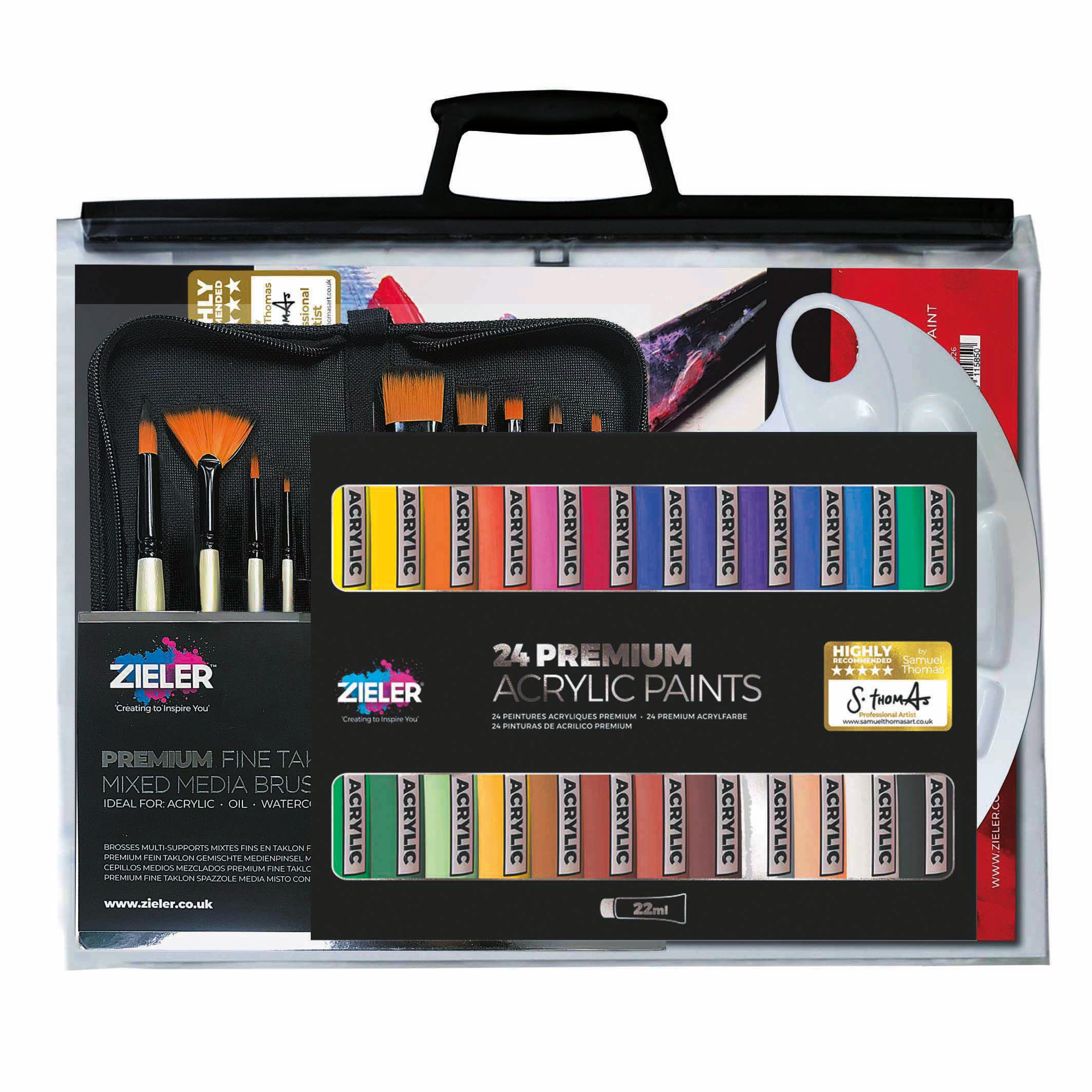 Complete Acrylic Painting Set in a Clear A3 Case by Zieler® | 37-Piece Gift Set