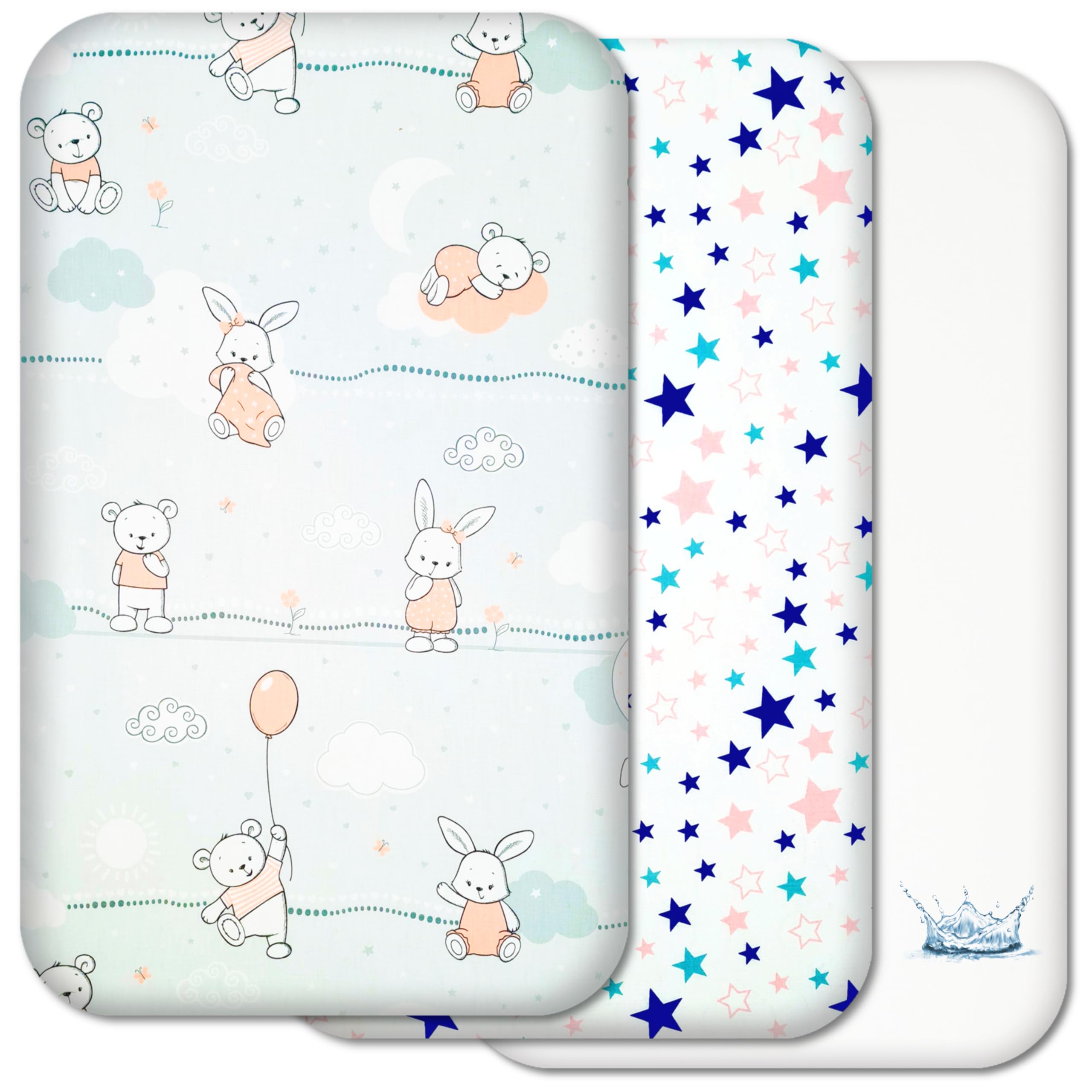 Next to me Baby Crib Sheets – 3pc Baby Bed Set with 2 Fitted Sheets and 1 Waterproof Mattress Protector – 100% Organic Cotton Fitted Crib Sheet Set for bedside cribs 83 x 50cm - Selemavi