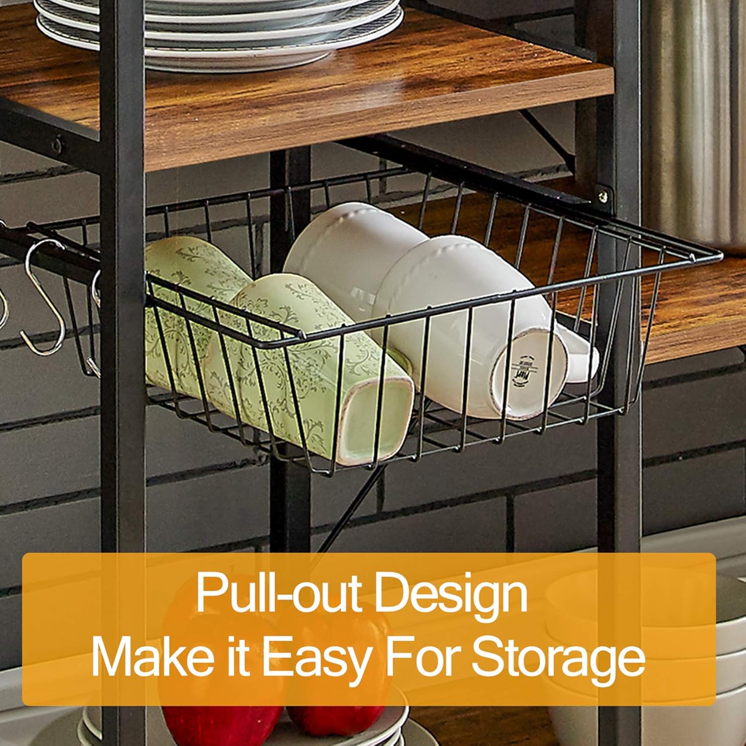 Mr IRONSTONE Vintage Kitchen Baker's Rack Utility Storage Shelf 35.5" Microwave Stand 3-Tier+4-Tier Shelf for Spice Rack Organizer Workstation with 10 Hooks - Standing Baker's Racks