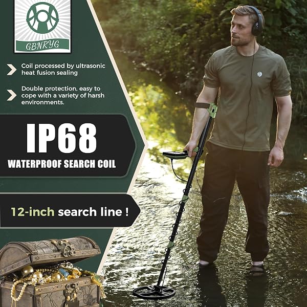 GBNRYG PROFESSIONAL METAL DETECTOR FOR ADULTS,12″ IP68 WATERPROOF SEARCH COIL WITH LCD BACKLIGHT,5 MODES GOLD DETECTOR,ADVANCED DSP CHIP&HIGH ACCURACY SYSTEM FOR BEACH/GOLD HUNTING