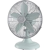 Good Housekeeping 92604 All-Metal 12" Retro Desk Office Table Fan with Wide Oscillation, 3-Speed Settings & Carrying Handle, 