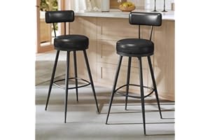VASAGLE EKHO Collection - Bar Stools Set of 2, Swivel Bar Height Bar Stools with Back, Synthetic Leather with Stitching, Mid-