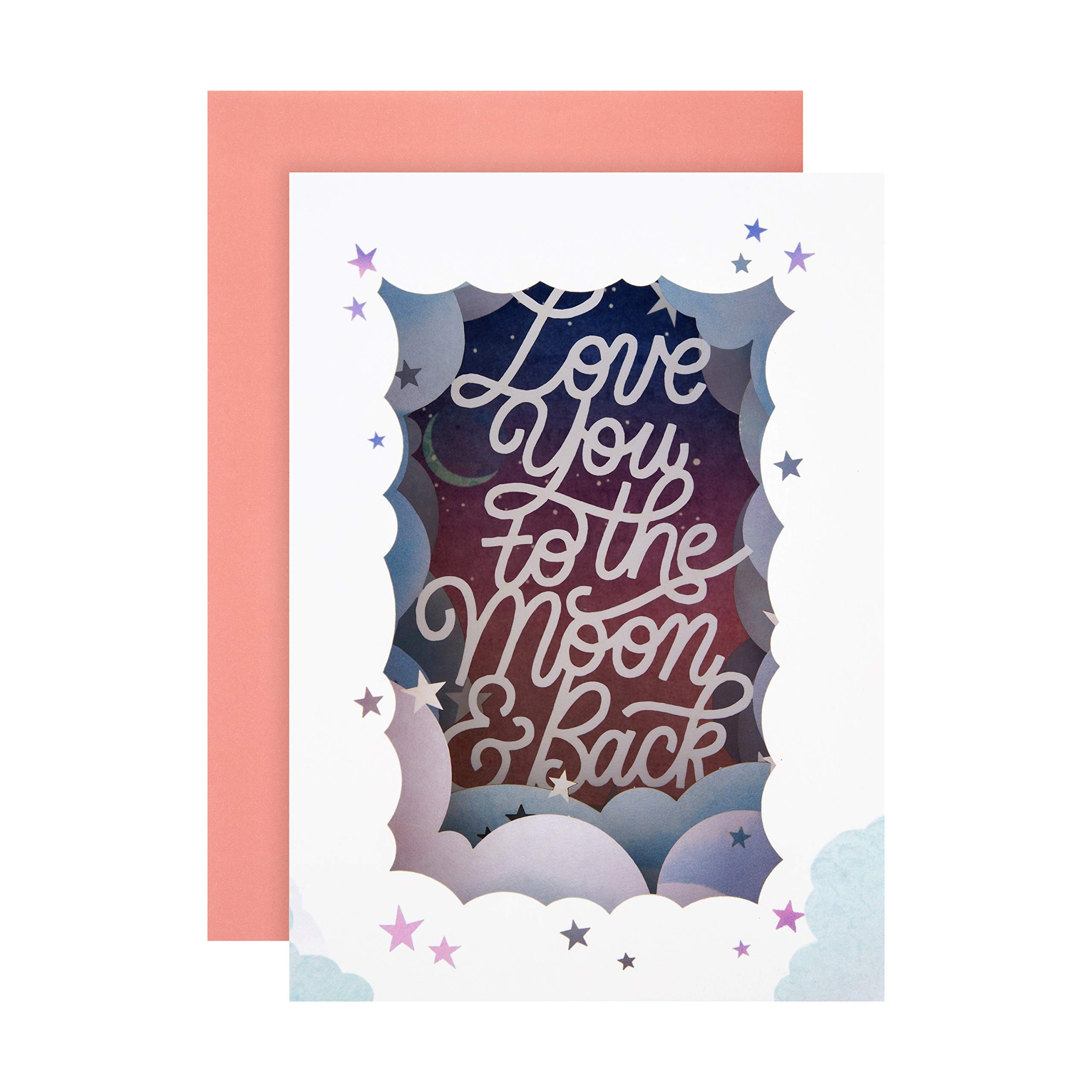 Hallmark Mothers Day Card for Mum, 3D & Pop Up, 'Love You To The Moon & Back' Design, White, Pink, Blue