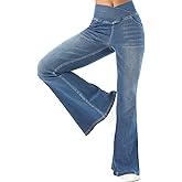 MONCCIZA Bell Bottom Jeans for Women High Waisted Stretchy Flare Jeans Pull On Crossover Wide Leg Flared Pants with Pockets