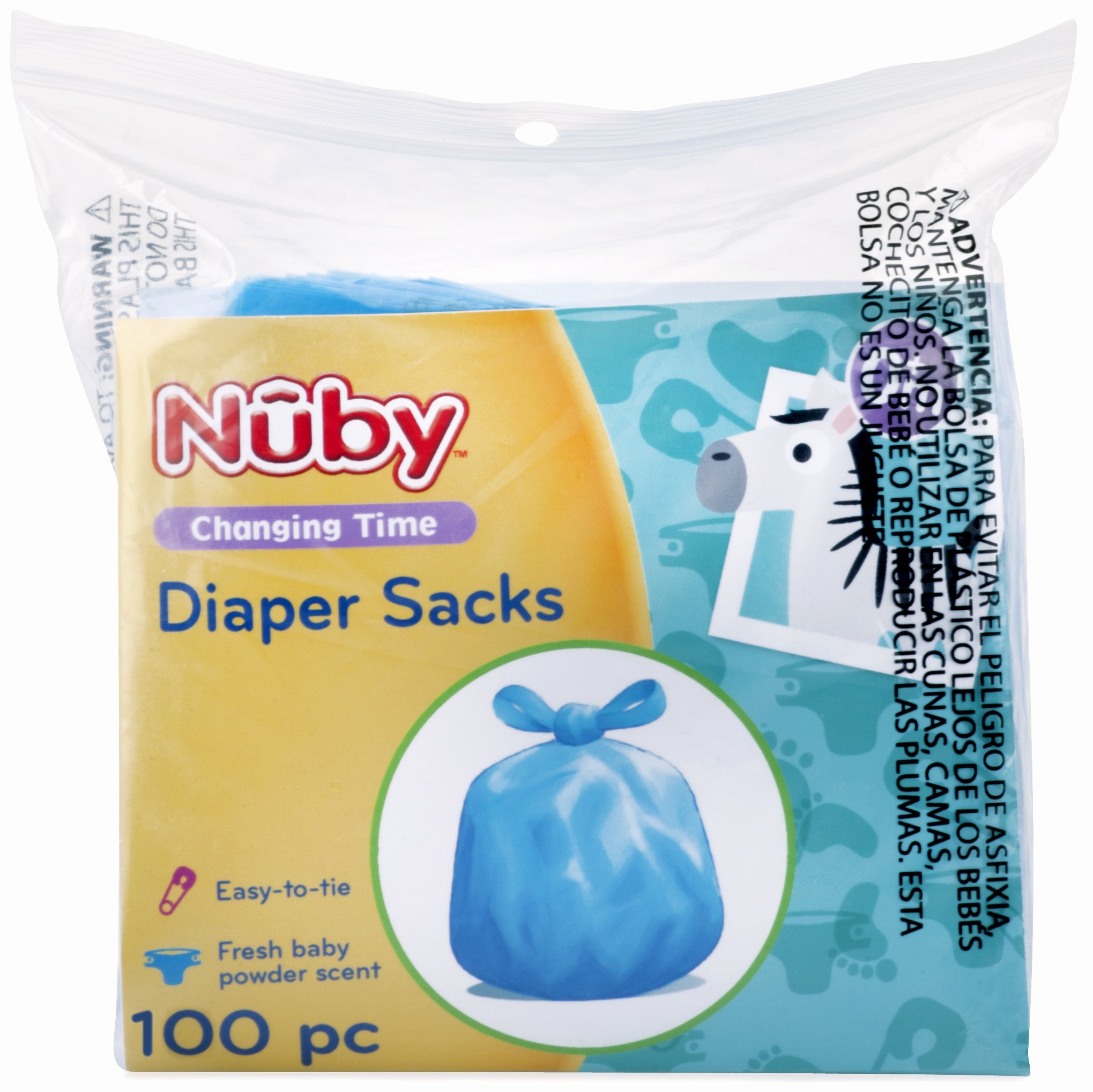 Nuby 100 Piece Disposable Diaper Sacks/Bags With Powder Scent, Blue on