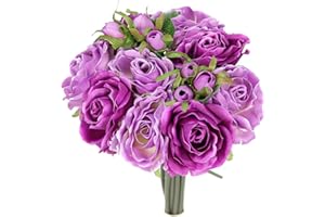 JENLYFAVORS Rose Silk Flower Bouquet Lilac Mix