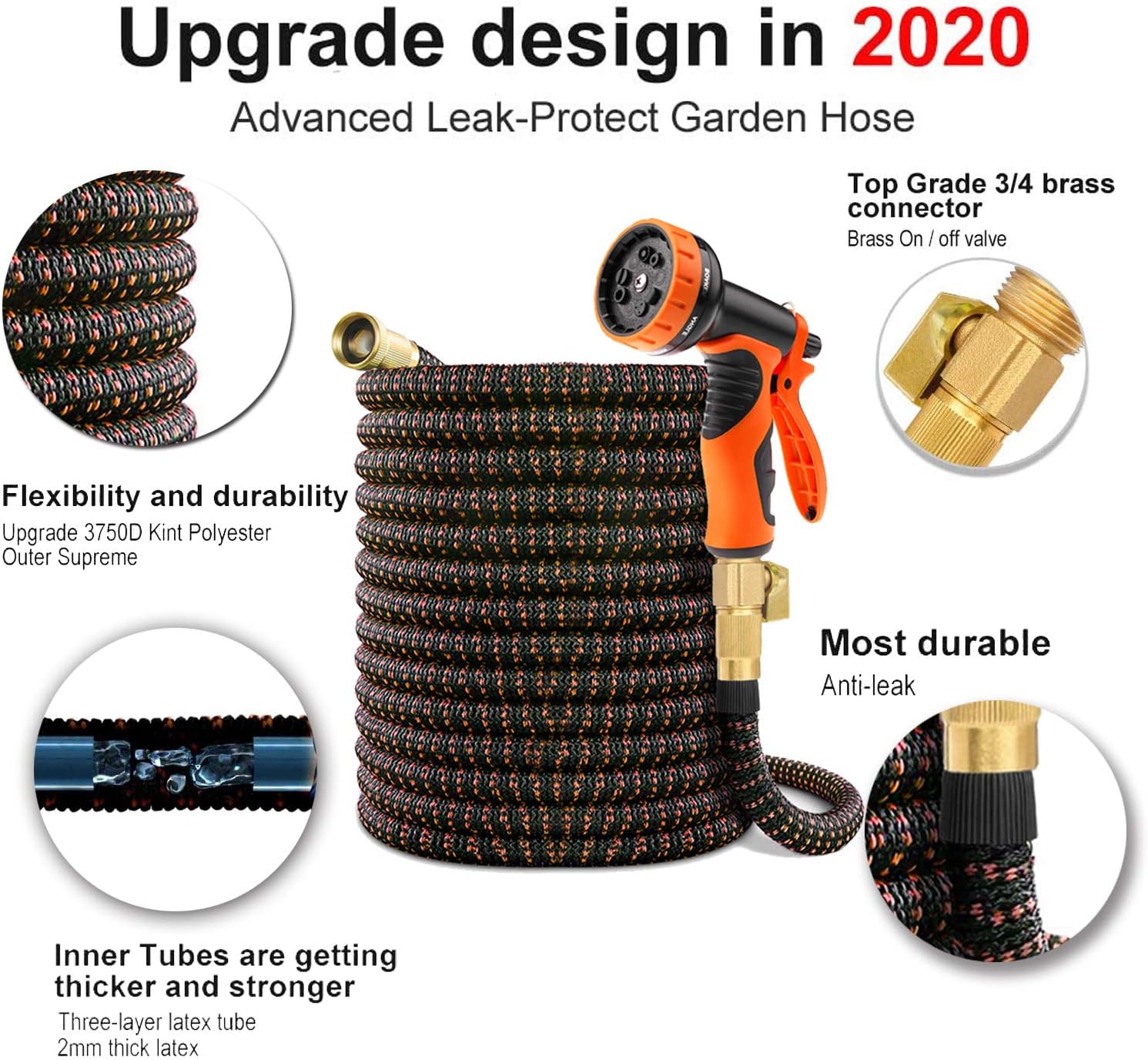 Garden Hose Expandable Garden Hose 100 ft Garden Hose with Triple Layer Latex Core, 3/4" Solid Brass Fittings, 3750 D Extra Strength Fabric 10 Function Spray Nozzle for All Your Watering Need: Home Improvement