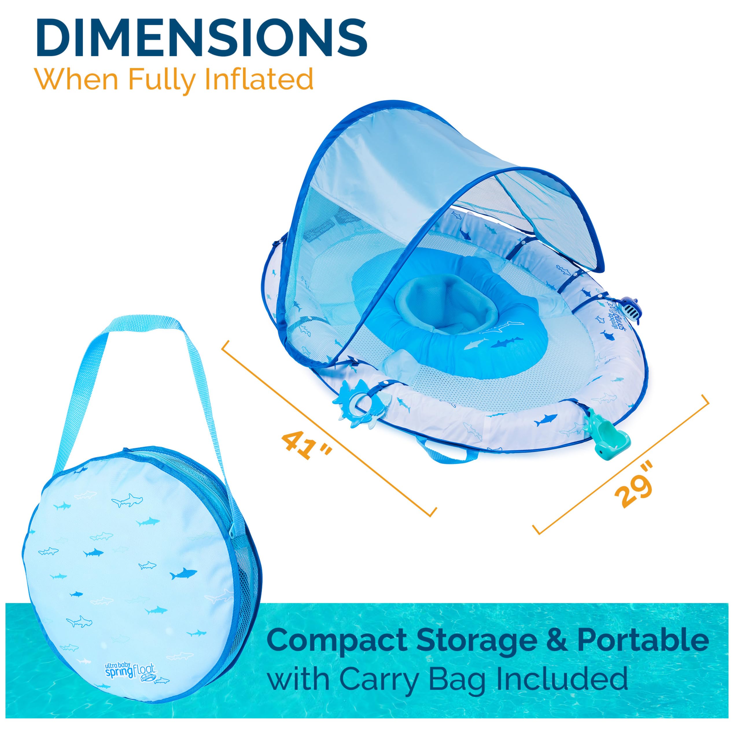 Swimways Ultra Baby Spring Float, Premium Inflatable Baby Pool Float with Sun Canopy, Fast Inflation & Carry Bag (9-24 Months), Mermaid Toys for Kids