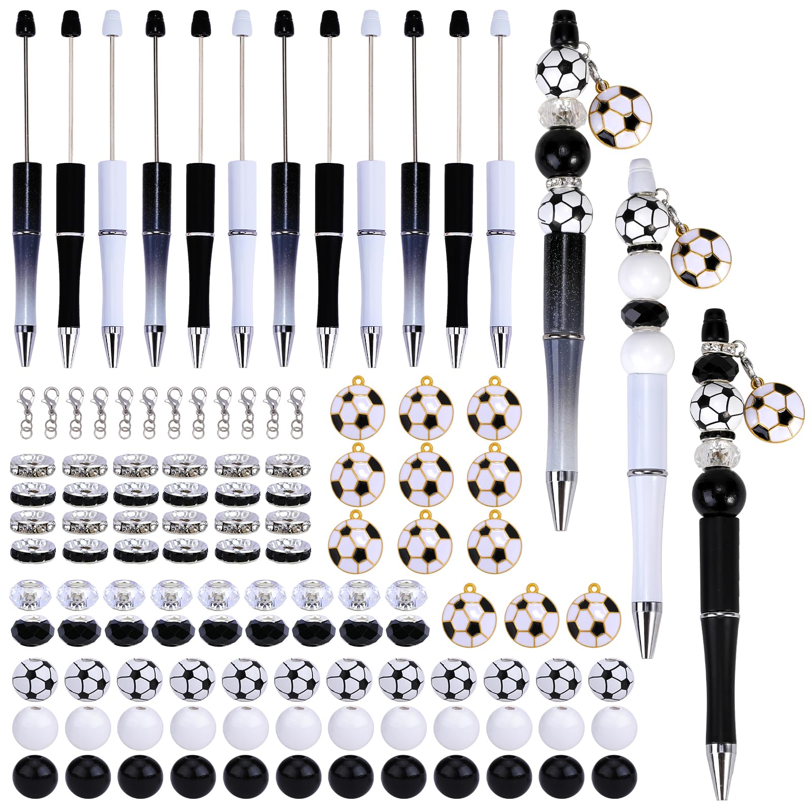 WEWAYSMILE 12pcs Bead Pen Bulk DIY Beaded Pens Football Pendant DIY Black Ink Beadable Pens Kit Gift for Students Office School Supplies