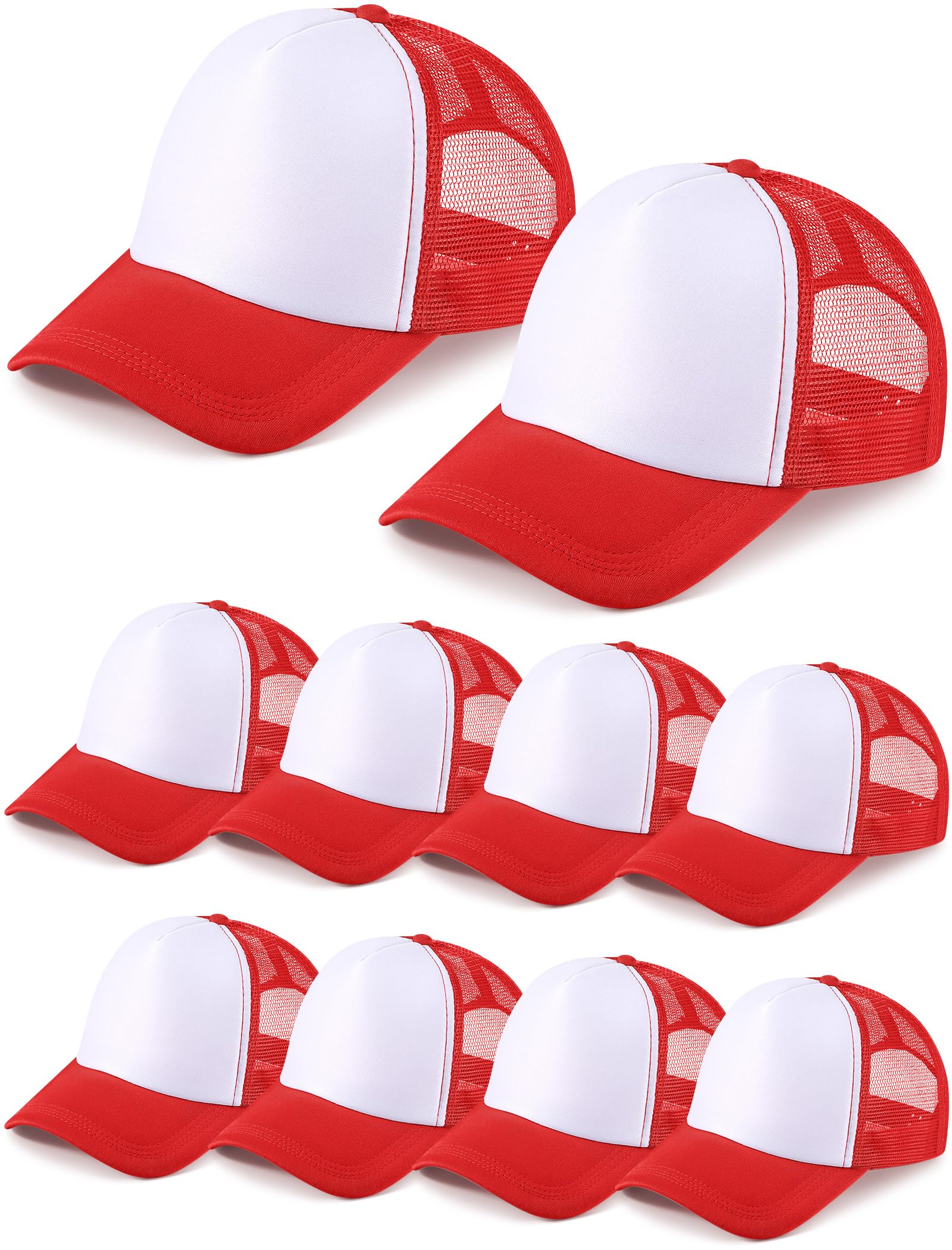 Photo 1 of ****** MISSING 2 ***** 10 Pcs Sublimation Blank Trucker Hats Bulk Mesh Baseball Cap Polyester Mesh Trucker Hat for Men and Women (Red and White)