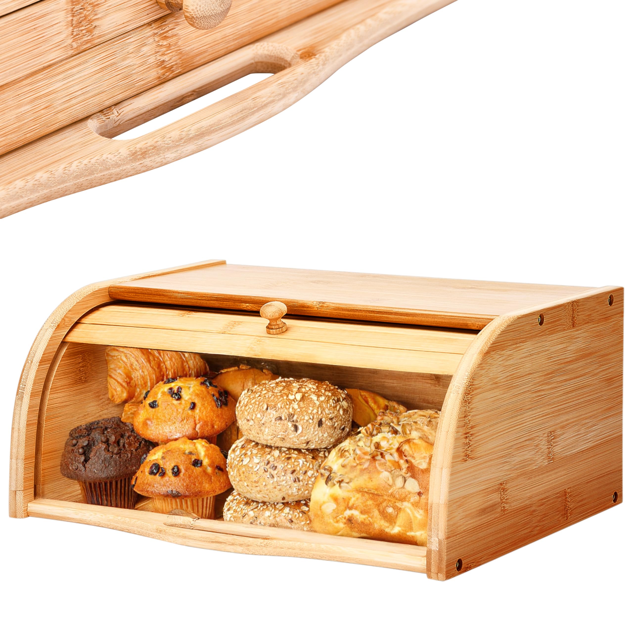 Photo 1 of 2 Lb. Depot Breadbox for Kitchen Countertop - Vintage-Style Bamboo Bread Box Wood - Japanese Bread Box - Bread Cabinet for Kitchen Counter - Bread Bin - 17'' x 10'' x 7''