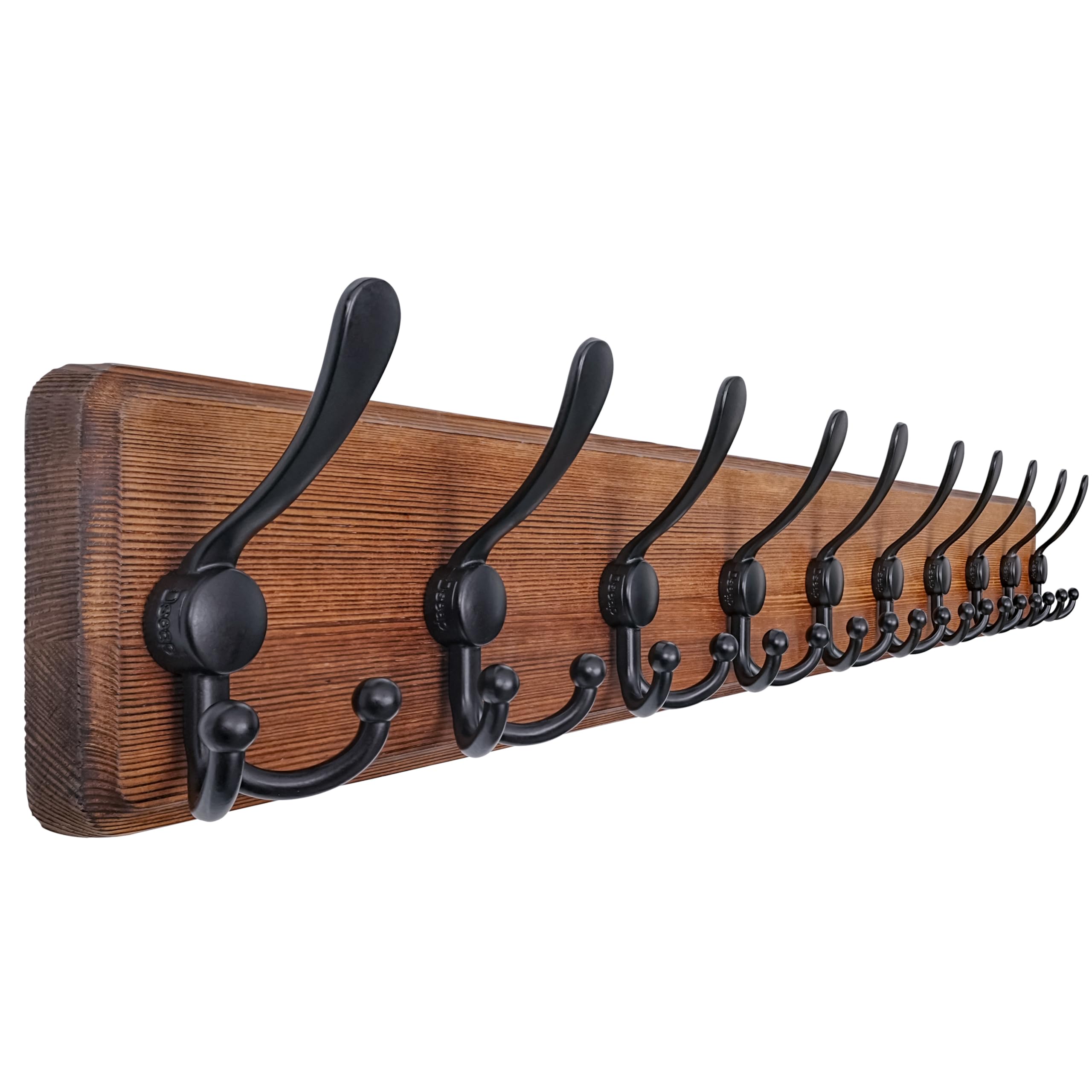 Dseap Coat Rack Wall - Heavy-Duty 97cm Long, with Reinforced 10 Custom Tri-Hooks, Solid Wood Wall Hanger for Coats Hat Jackets - Rustic Farmhouse Entryway Hallway Storage, Natural & Black