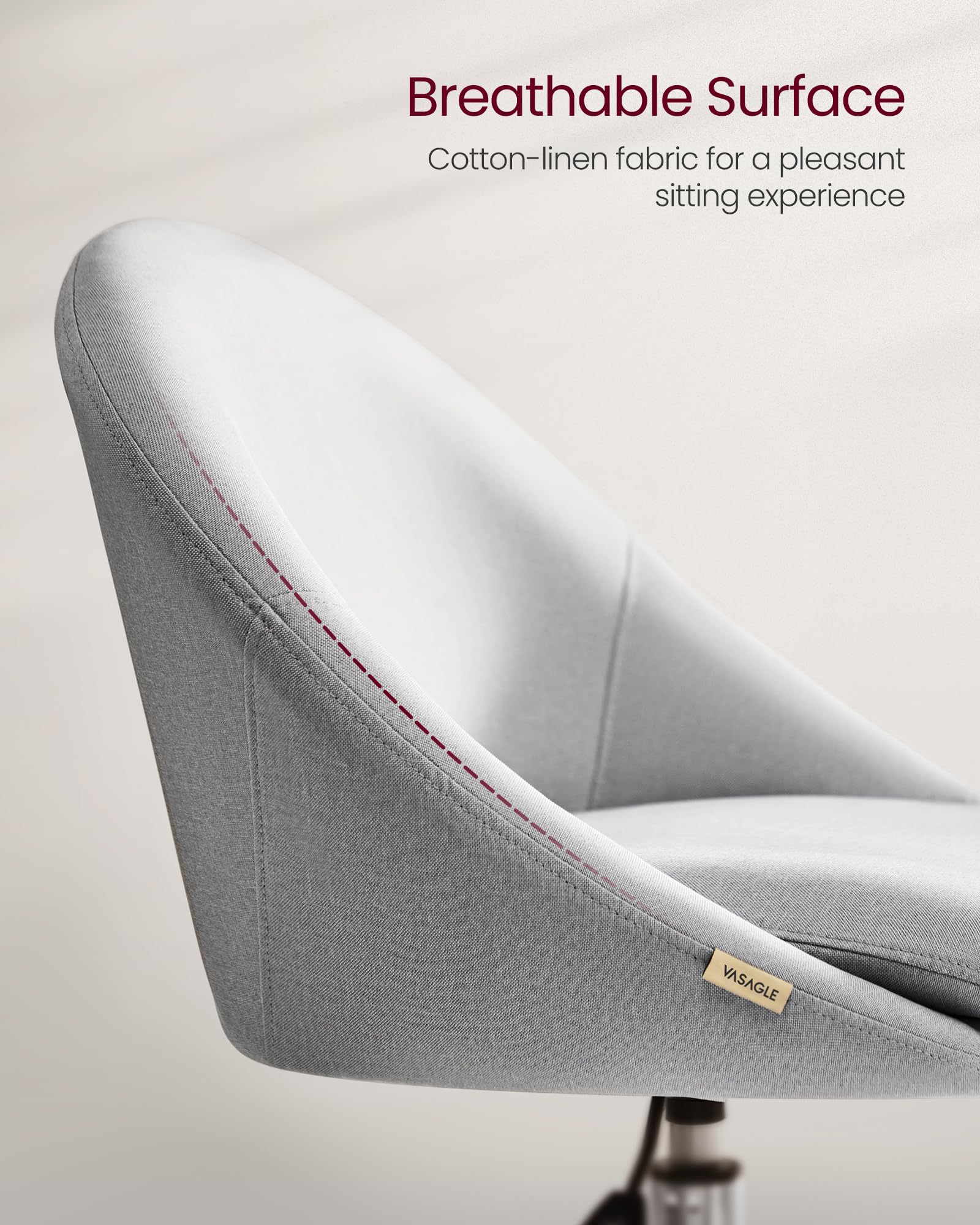 VASAGLE Office Chair, Vanity Chair, Desk Chair, Cotton-Linen Fabric, Foam Padding, Adjustable Height, for Home Office, Study, Bedroom, Dove Gray UOBG020G91