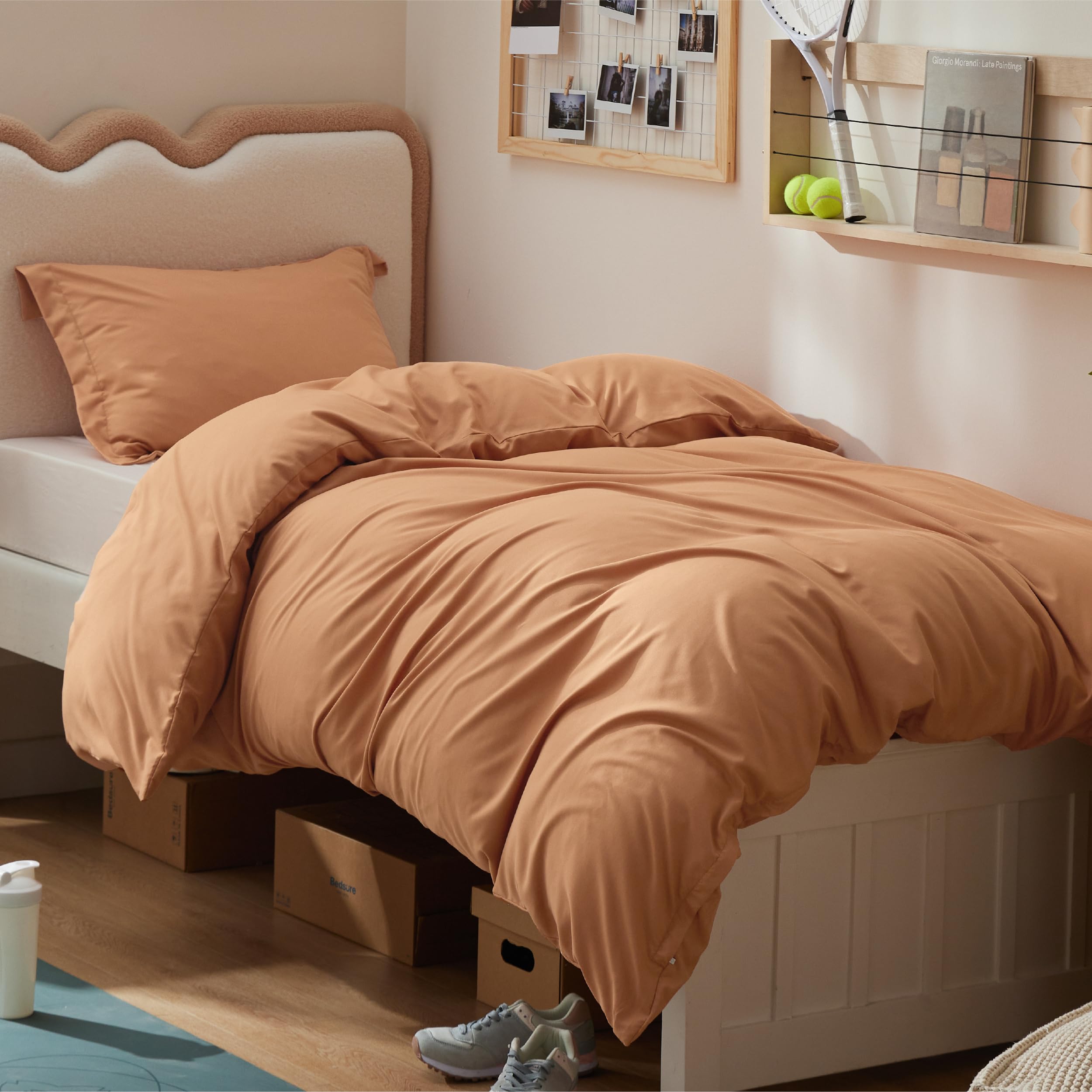 Photo 1 of Bedsure Duvet Cover Twin/Twin XL Size - Soft Double Brushed Bedding Set for Kids & Adults, Zipper Closure, 2 Pieces, Includes 1 Duvet Cover (68"x90") & 1 Pillow Sham, NO Comforter, Burnt Orange