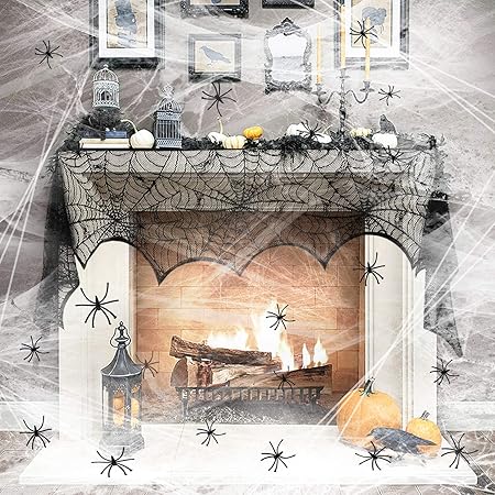 Drcurn Halloween Fireplace Decorations Fireplace Scarf Lace