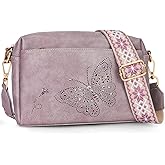 KITEVIUN Crossbody Bags for Women, Vegan Leather Small Crossbody Purse Butterfly Shoulder Handbags with Wide Strap