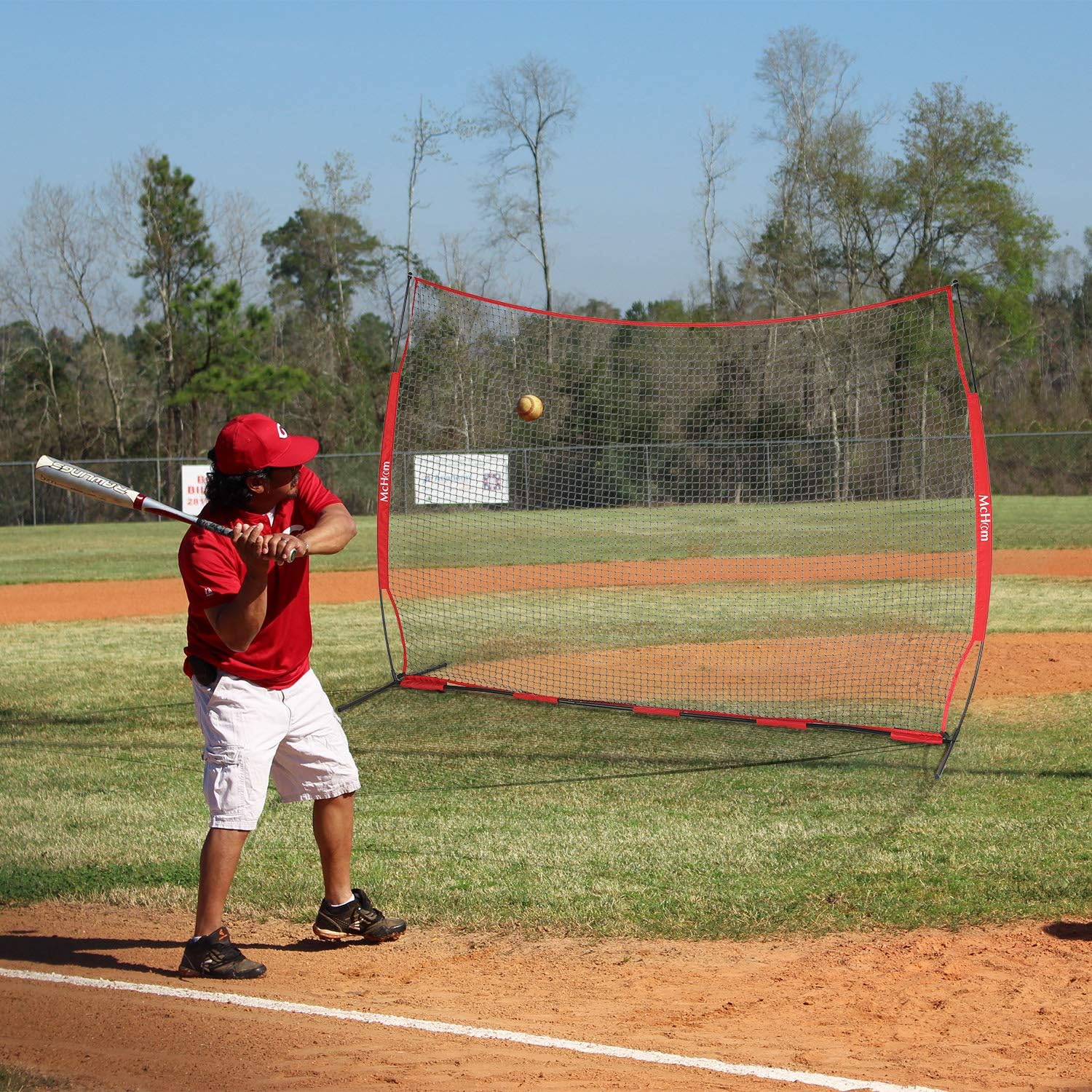 McHom 12ft x 9ft Sports Barrier Net | Backstop for Baseball, Softball, Soccer, Basketball, Lacrosse and Field Hockey | Collapsible and Portable : Sports & Outdoors