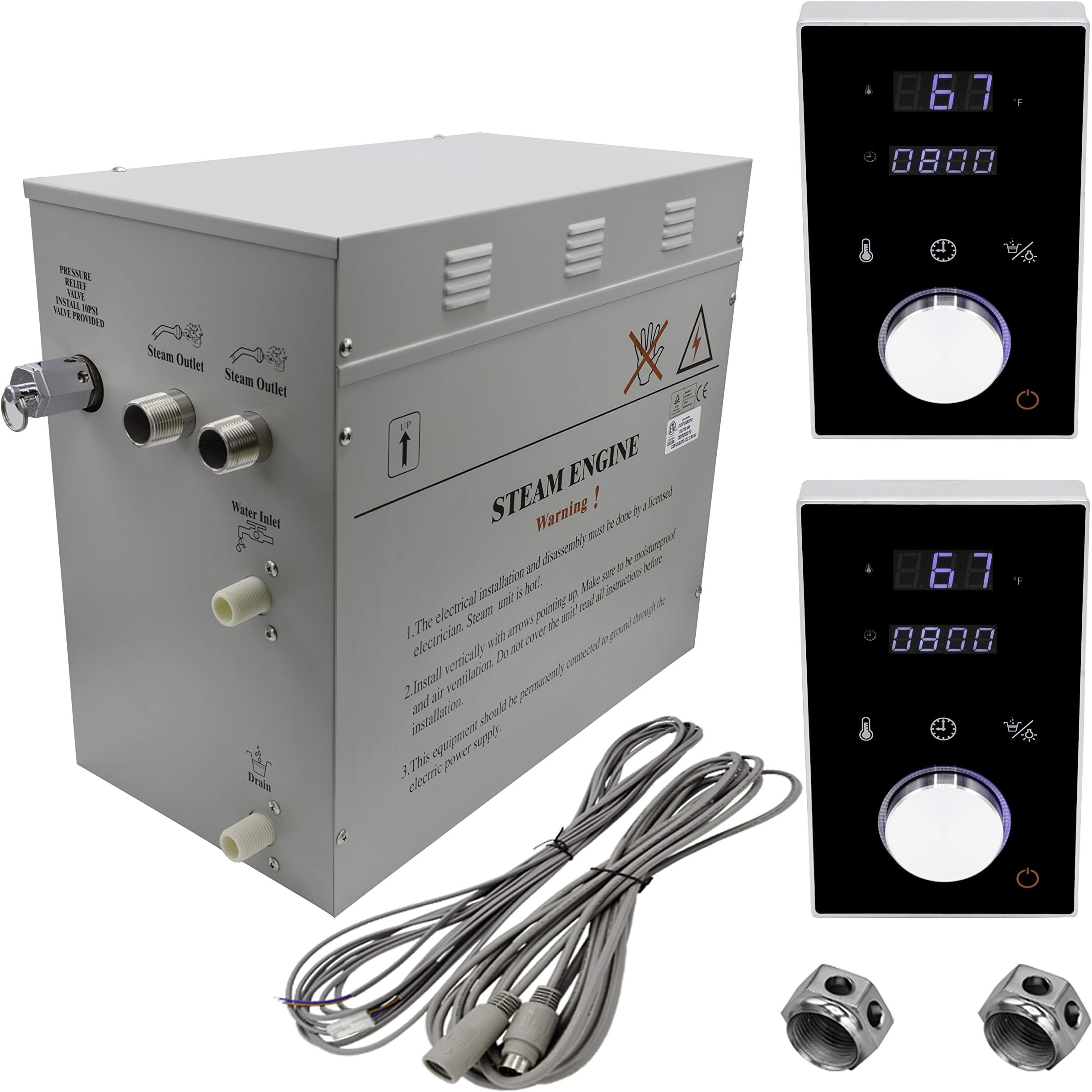 Superior Steam Shower Generator DeLuxe | Self Draining Steam Shower Kit | 12kW Dual Touch Control in Black | Aromatherapy Steam Head | Programmable temperature & time DeLuxe control for Perfect Steam