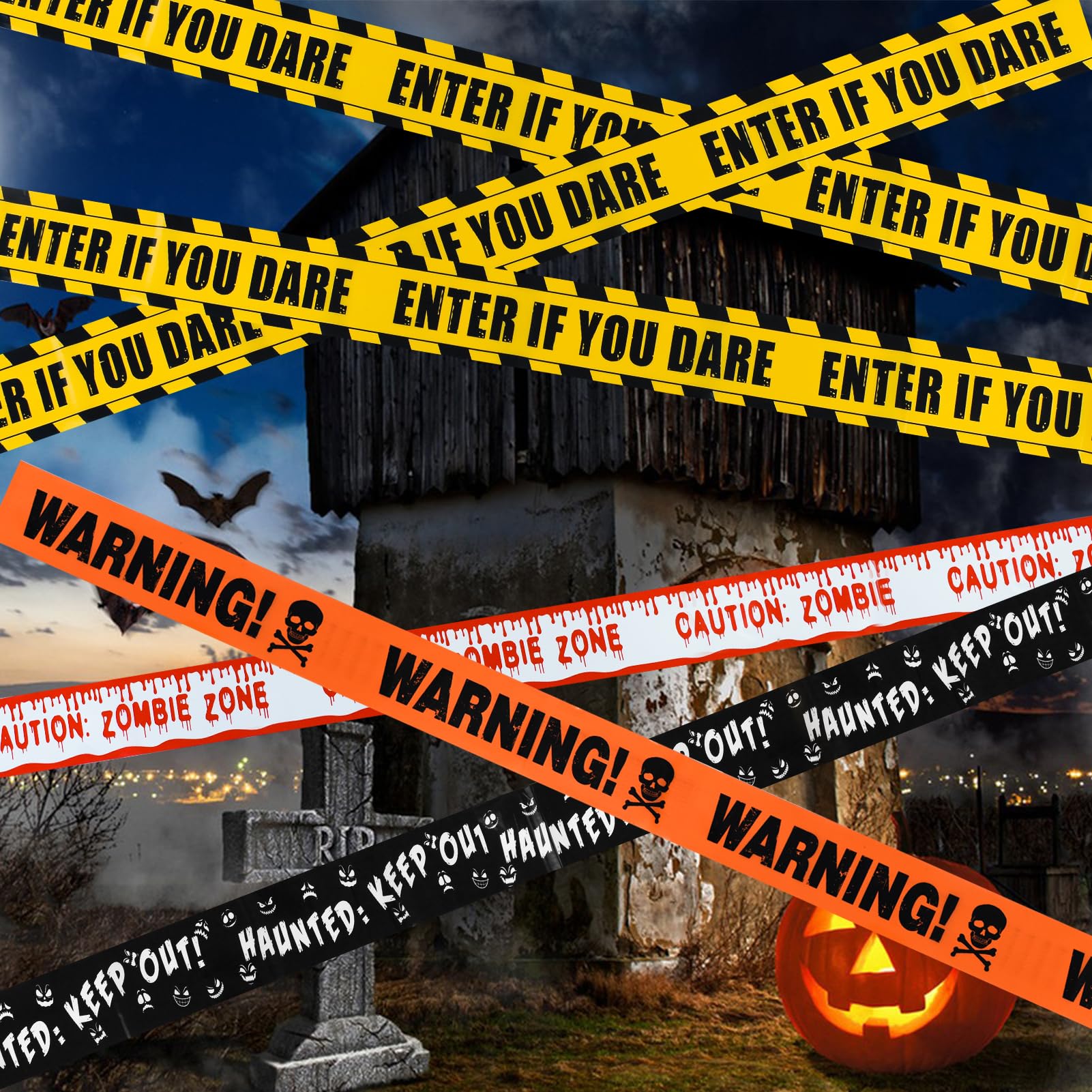 4 Rolls Halloween Tape Halloween Decorations Fright Tape Halloween Warning Tape Caution Tape Halloween Props Yellow Hazard Keep Out Tape Enter If You Dare Horror Tape for Outdoor Haunted House Party