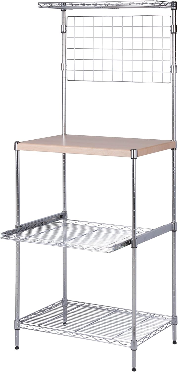 Honey-Can-Do SHF-04347 Microwave Bakers Rack with Adjustable Shelf, Chrome, 17L x 23W x 59H: Home & Kitchen