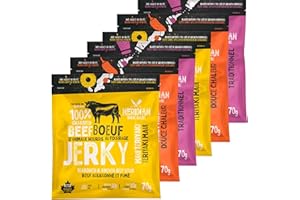 Meridian Smokehouse Variety Pack of 6-100% Grass-Fed Beef Jerky - Made In Canada- 3 Flavours Included - Sweat Heat, Maui Teri