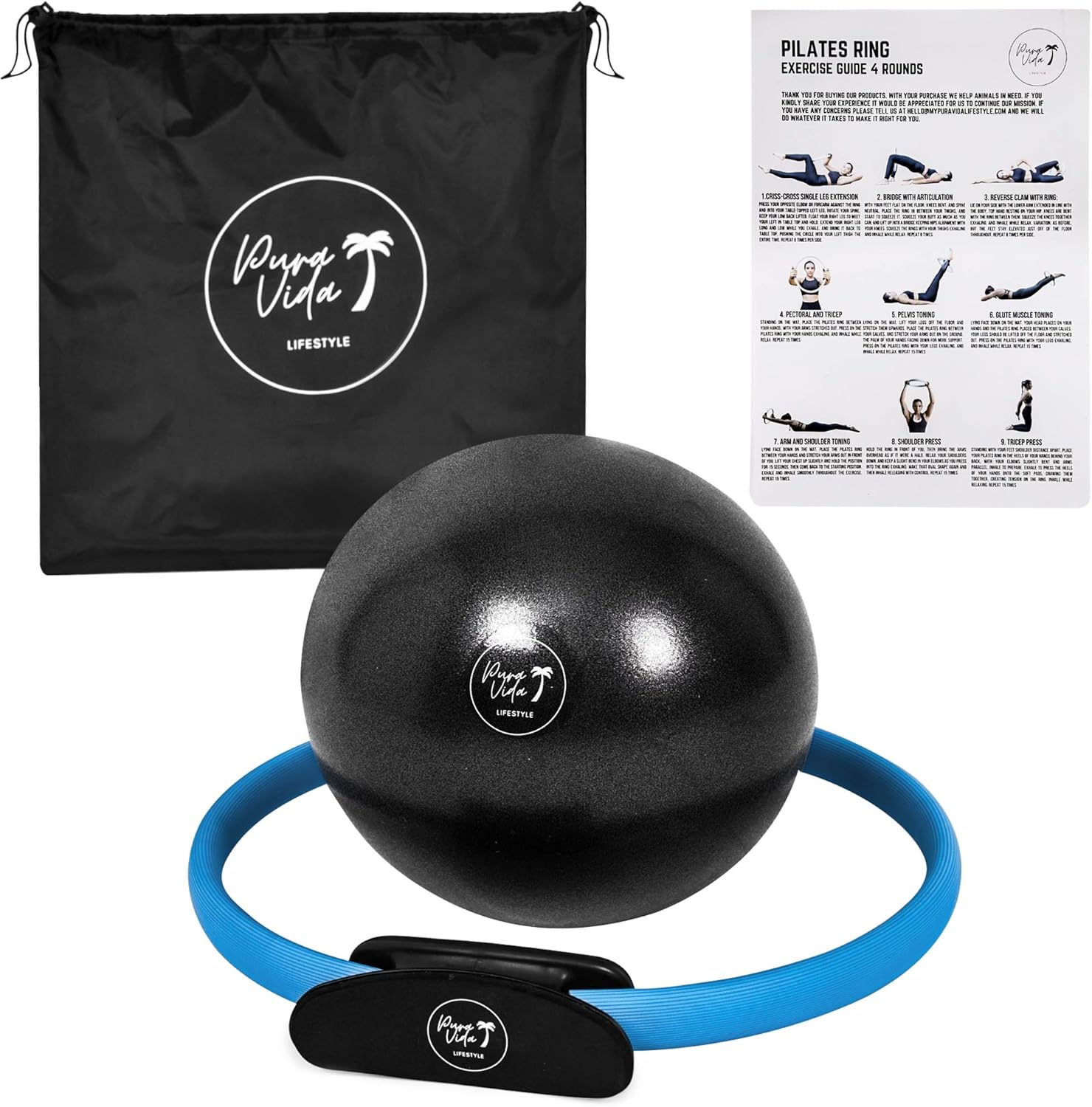 PuraVida Lifestyle Pilates Set Includes Best Pilates Ring 14 Inches and Mini Exercise Ball 9 Inches with Travel Bag for Fitness, Pilates, Yoga, Core Training, Tone Thighs, Legs, ABS, Stability (Blue) : Sports & Outdoors