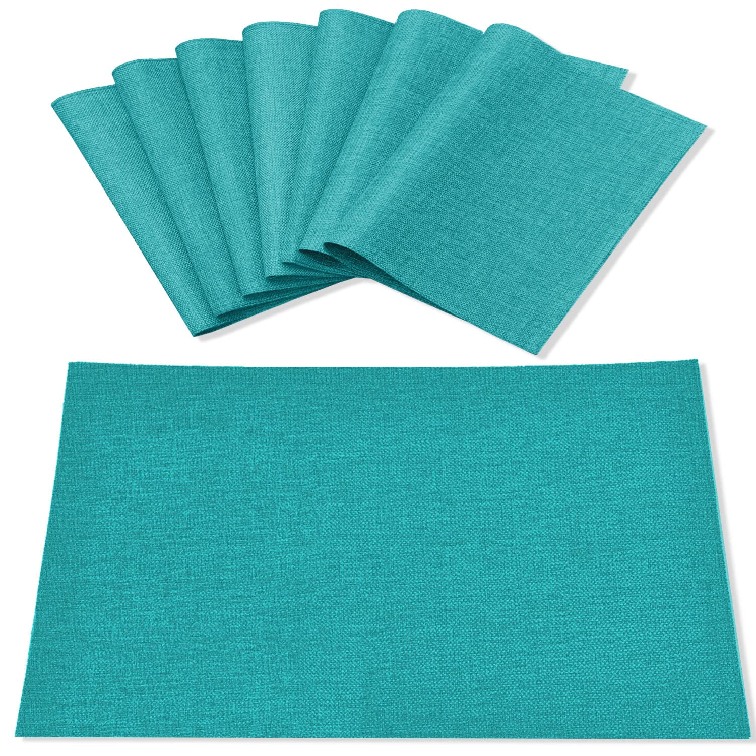 Rinpon Linen Placemats Set of 8, Machine Washable, Heat Resistant, Wrinkle Free, Thick Polyester Kitchen Place Mats for Dining Table (Teal Blue)