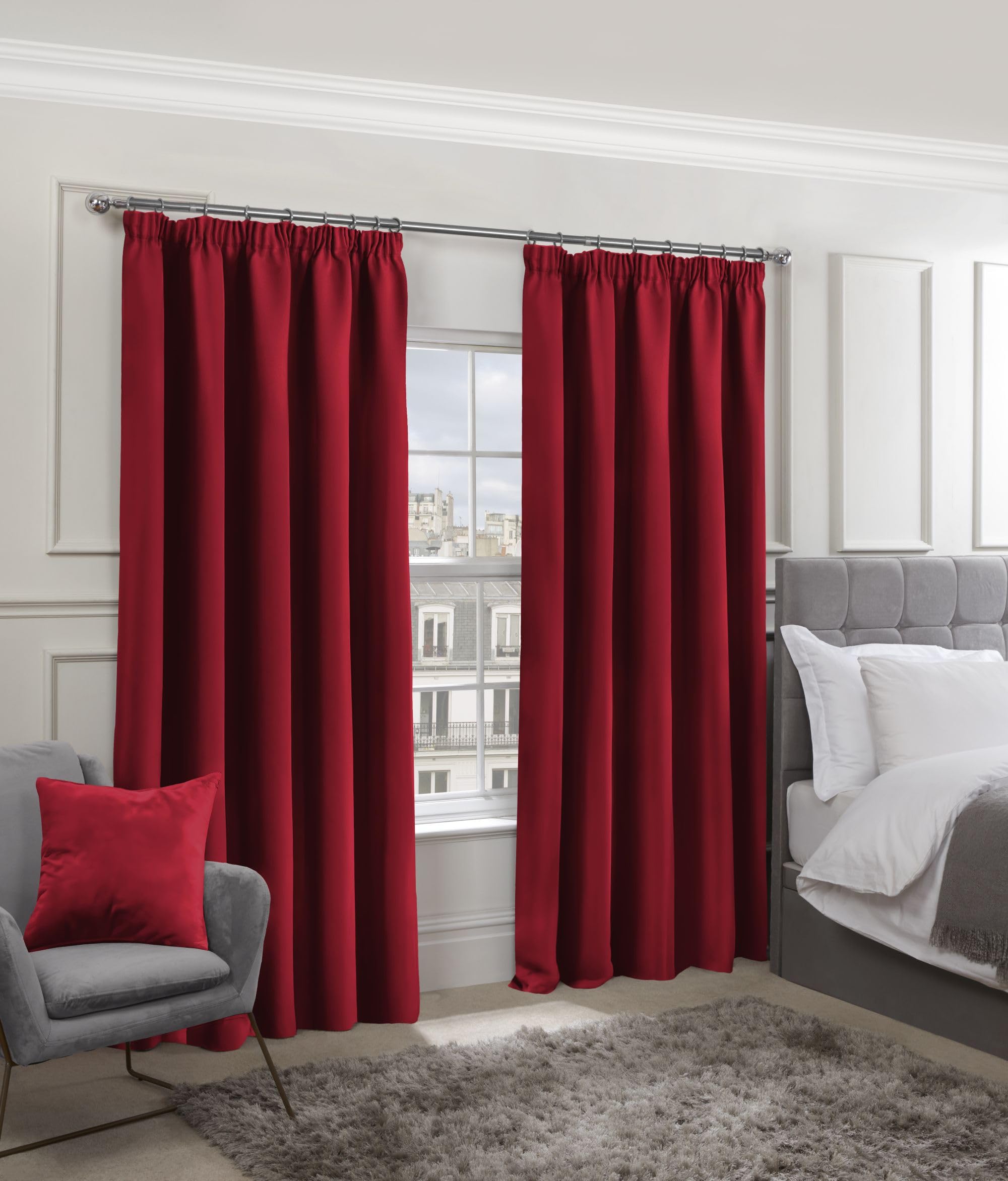 Emma Barclay – Blackout Curtains for Bedroom Living Room Thermal Insulated Woven Pencil Pleat Blackout Curtains Cali Collection (46” x 72” Inch)(Red)