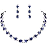 EVER FAITH Gorgeous CZ Birthstone Elegant Teardrop Wedding Prom Necklace Earrings Set for Bride Birthday/Mothers Day/Christmas Jewelry Gift for Women