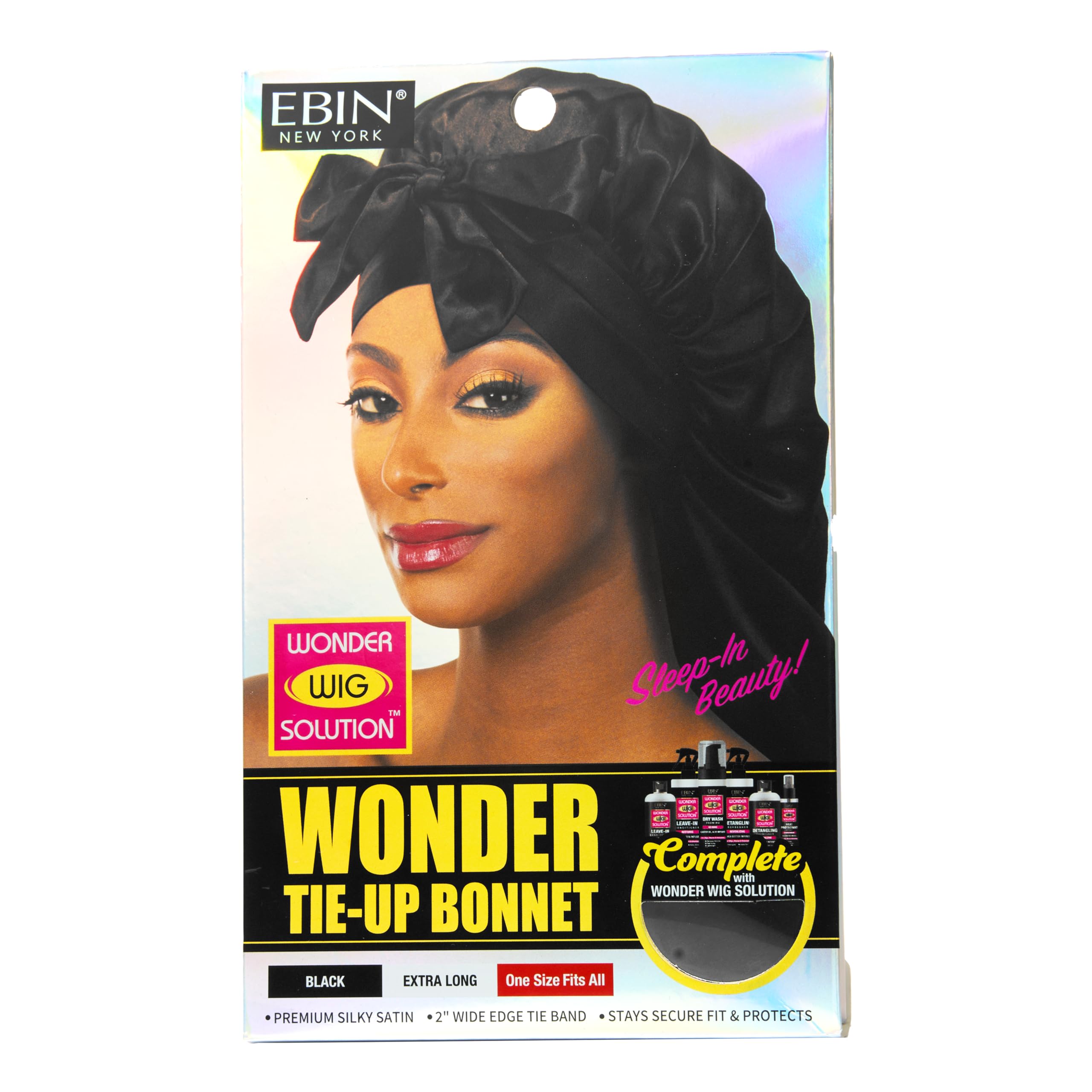 EBIN Wonder Wig Solution Tie-Up Bonnet Black - Extra Long