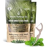 Biodegradable Dental Floss Picks 100 Count total 2 50 Packs | Eco-Friendly Bamboo like Straw Wheat Sustainable Mint Flavored Flossers for Kids and Adult Teeth Cleaning For the Enviromentally Conscious