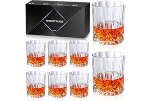 QUMMFA Whiskey Glasses Set of 8, 11 OZ Cocktail Glasses In Gift Box, Old Fashioned Glasses for Drinking Scotch Bourbon Cognac Vodka Rum Liquor, Rocks Glasses, Crystal Scotch Glasses, Gifts for Men
