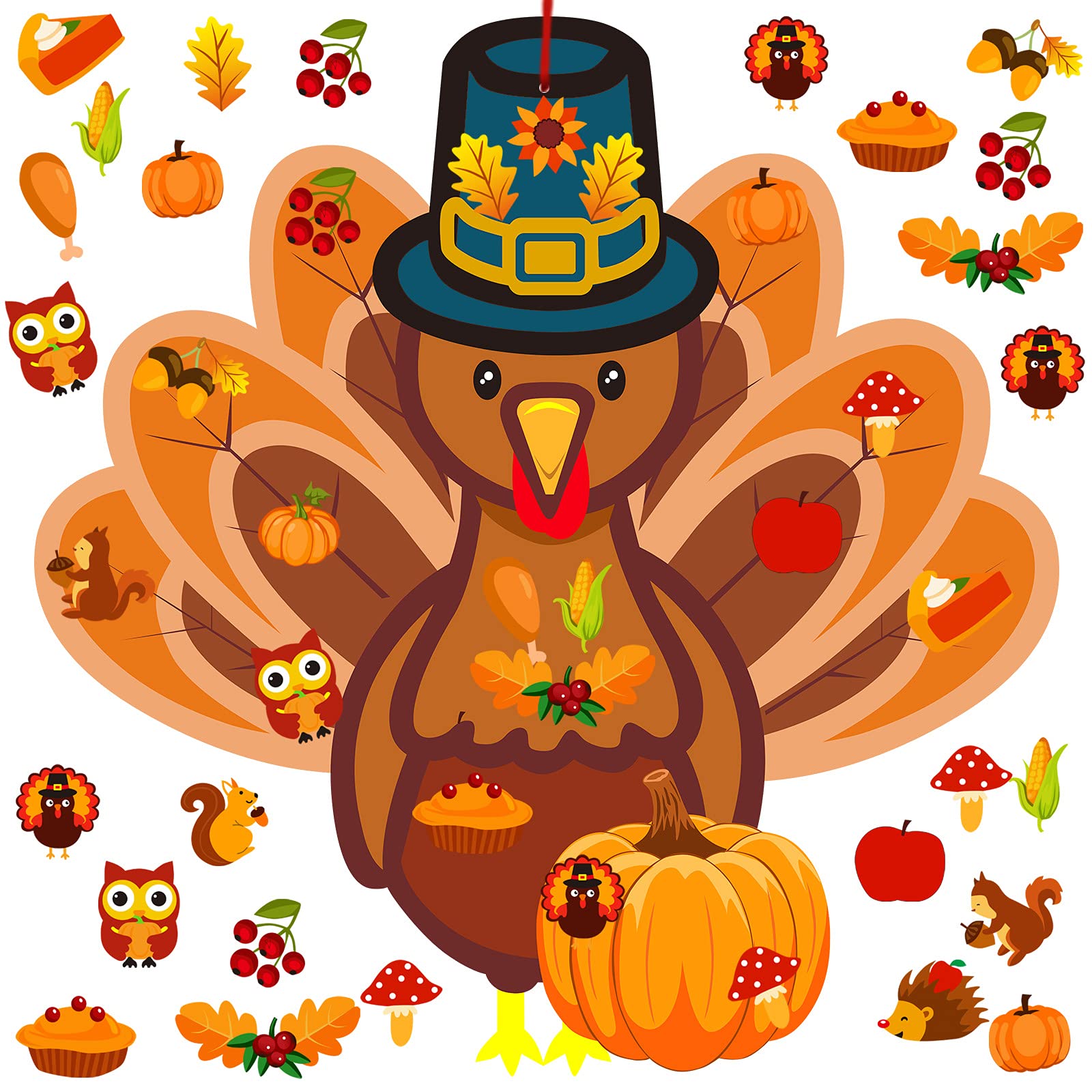 Photo 1 of 37 Pieces Fall Thanksgiving Felt Craft Kit DIY Turkey Pumpkin Felt Set with 36 Detachable Fall Maple Leaves Squirrel Pine Cones Corns Ornaments for Kids Present Classroom Craft (Classic Style)