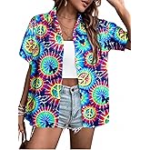 LUKYCILD Women 60s 70s Shirt Peace Sign Love Tshirts Hippie Short Sleeve Button Down Clothes Inspirational Tops