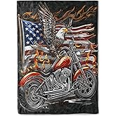 Eagle & American Flag Motorcycle Plush Flannel Throw Blanket - Soft, Warm, Comfy, Lightweight, Anti-Pilling, Fuzzy Cover for Couch, Bed, Travel - Unisex Design 60×50in