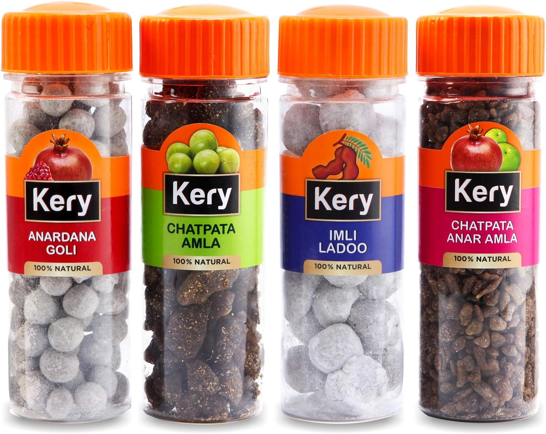 Kery Saver Combo Imli Ladoo, Chatpata Amla, Anardana & Anar Amla Mukhwas Mouth Fresheners (4 Bottles) 495g