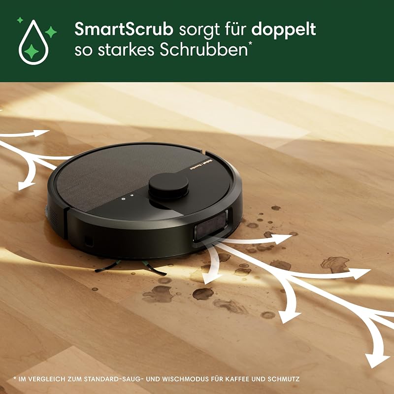Roomba Plus 505 Combo Robot + AutoWash Dock Saugroboter mit Wischfunktion - Multifunktinales Dock - Clearview Pro LiDAR - 7000Pa - DualClean Wischpads mit PerfectEdge - SmartScrub - Schwarz